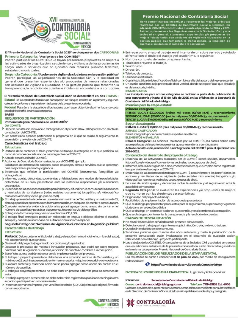 PARTICIPA EN EL PREMIO DE CONTRALORIA SOCIAL ESTATAL 2025